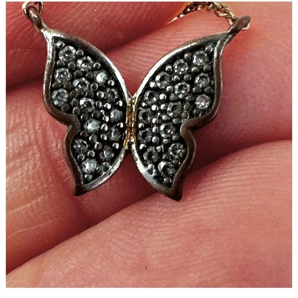 Rhinestone butterfly dainty pendant necklace